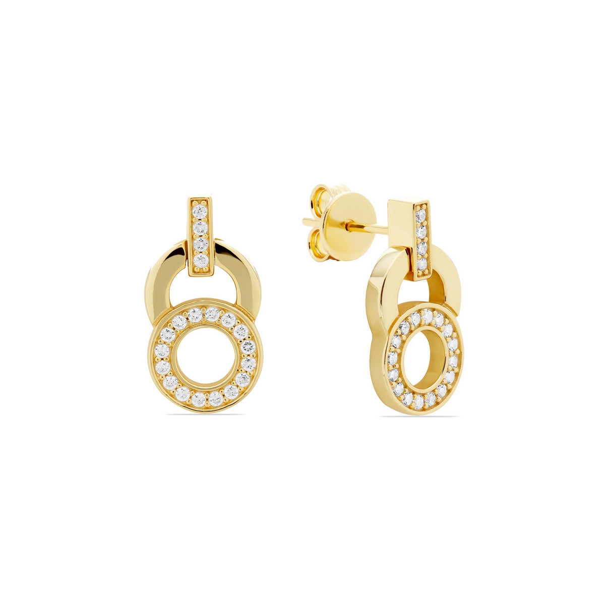 jette earrings silver 925 yellow gold plate with cubic zirconia 1.9x1cm
