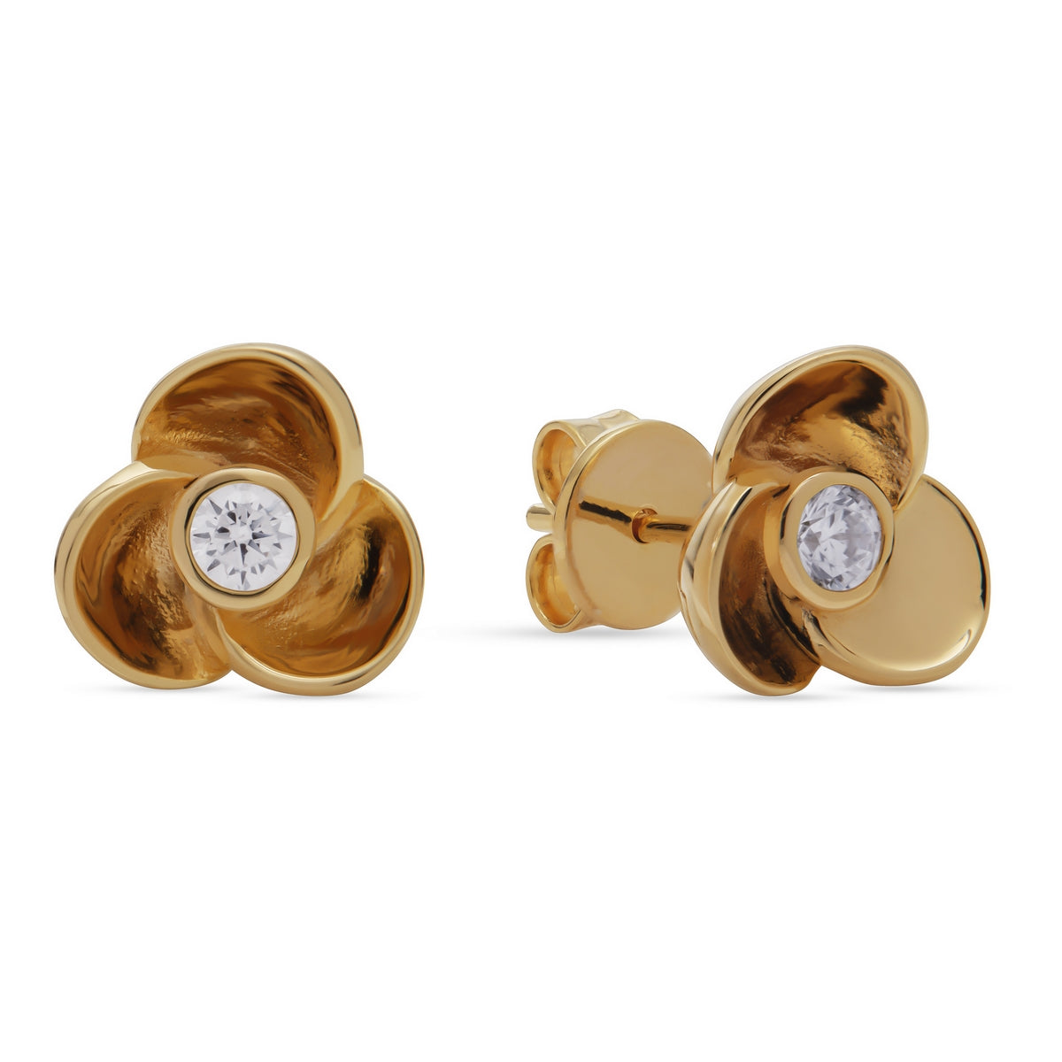 jette earrings silver 925 yellow gold plate with cubic zirconia 1x1cm