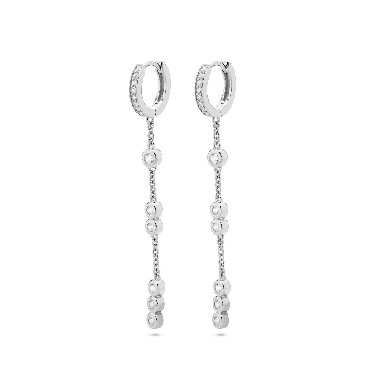 jette earrings silver 925 rhodium plated with cubic zirconia 5.5x1.2cm