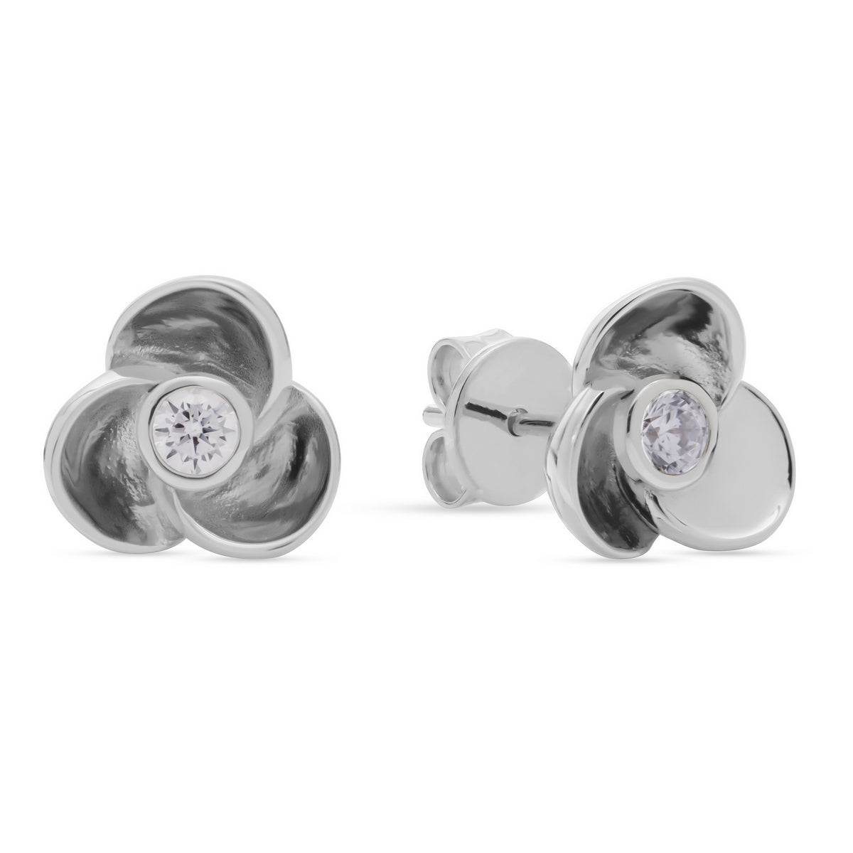 jette earrings silver 925 rhodium plated with cubic zirconia 1x1cm