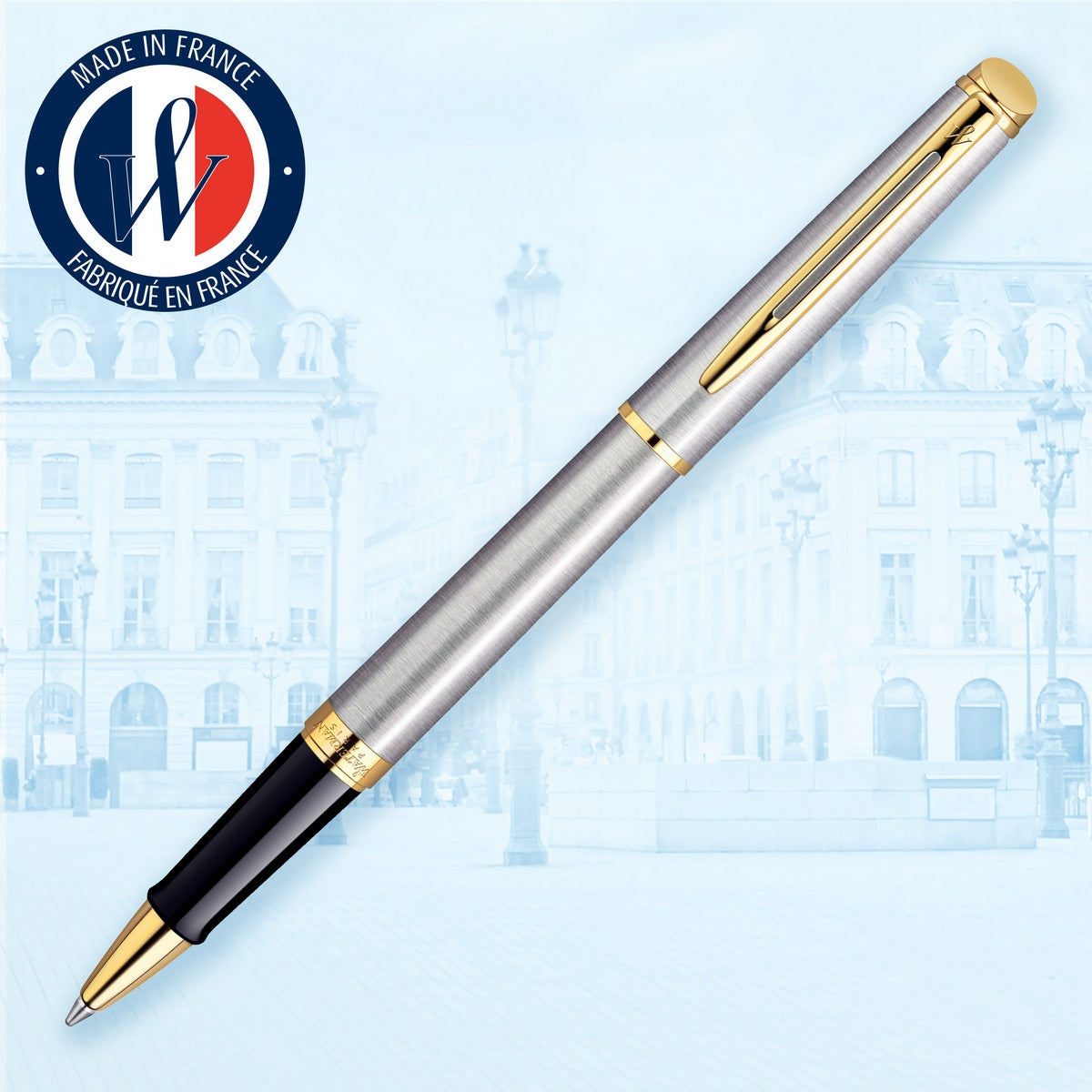 waterman - h�misph�re- roller ball  stainless steel with gold trim