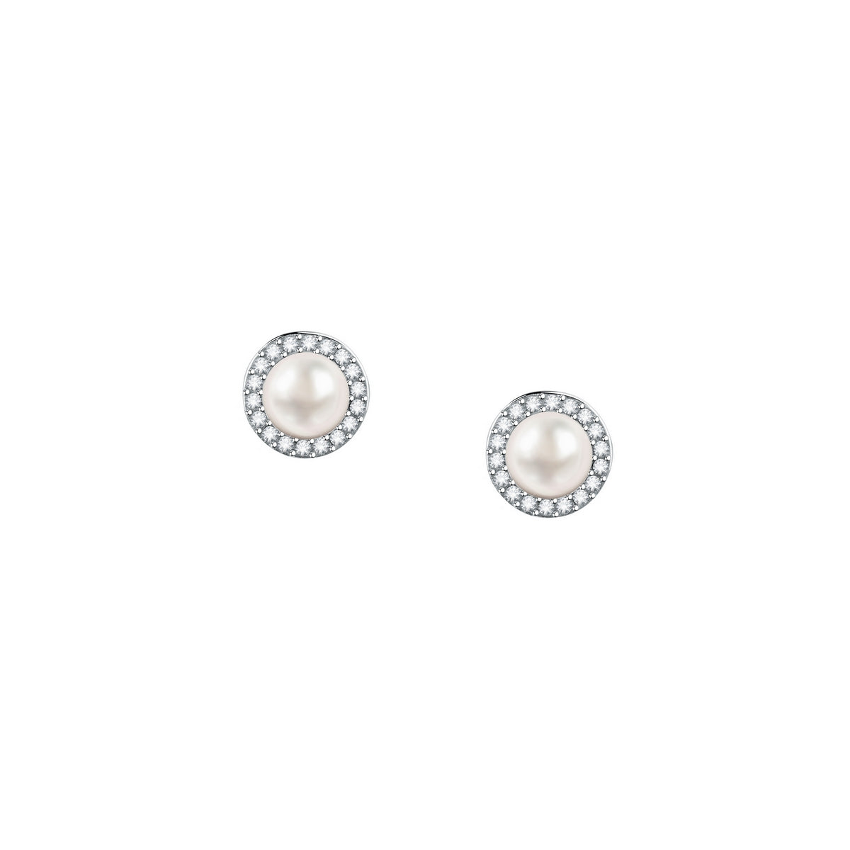 perla earrings with cz+6mm 925 pearl