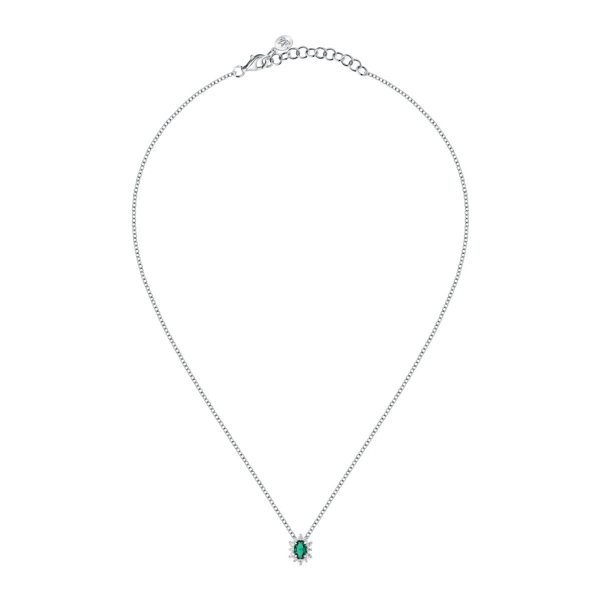 tesori pendant 925 silver white with emerald central cz 38+4cm