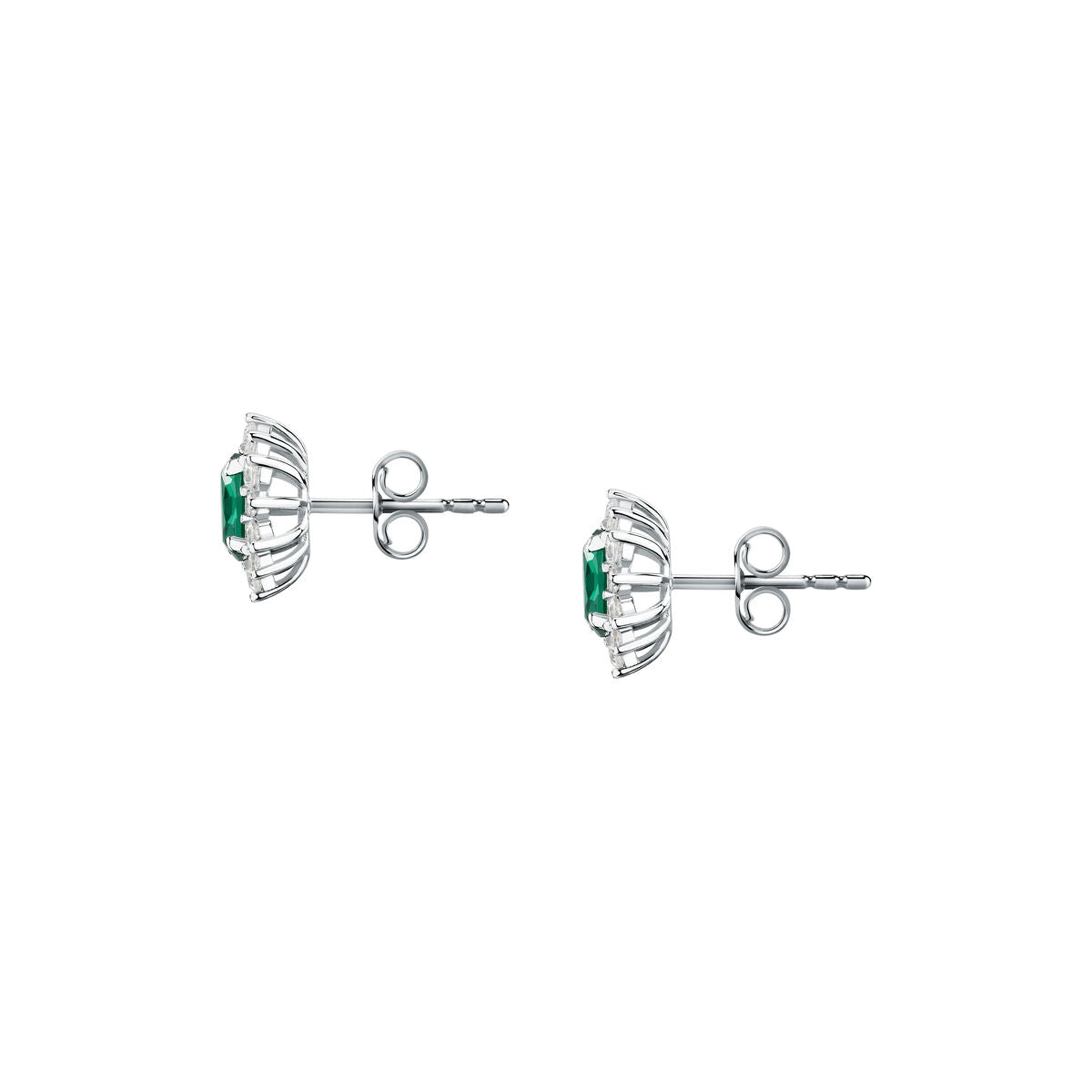 tesori stud earrings 925 silver white with emerald central cz