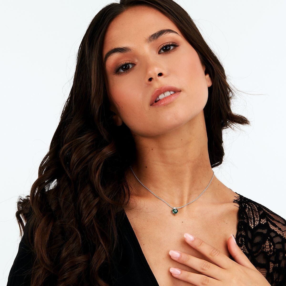 tesori pendant 925 silver large emerald heart cz 38+4cm