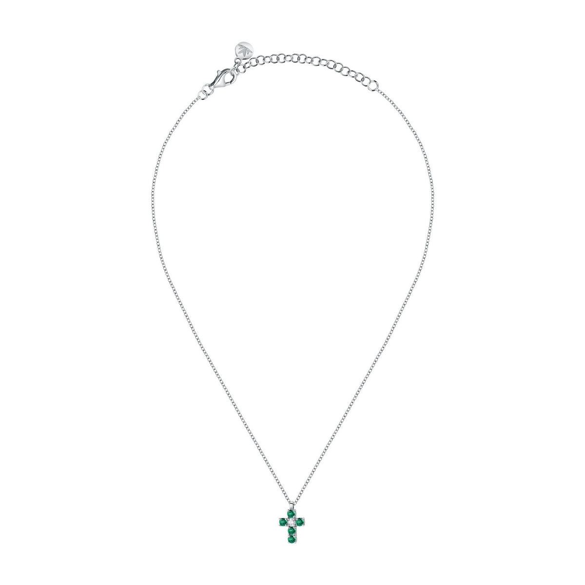 tesori necklace cross silver 925 rh grn+w 38+5cm