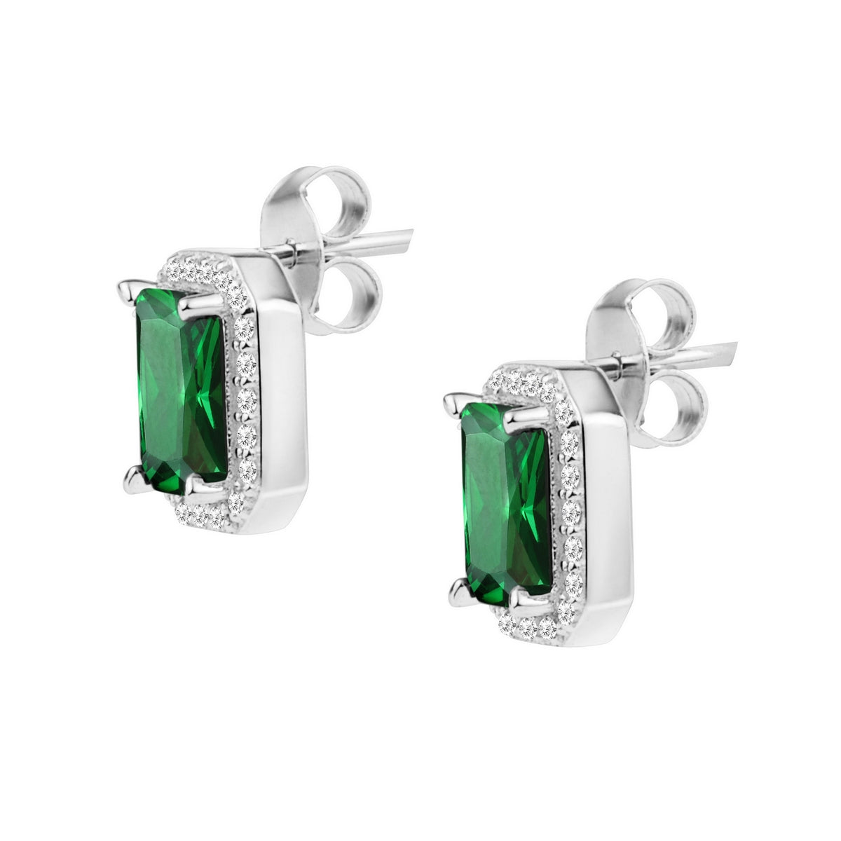 tesori stud earring emerald/white zir silver.