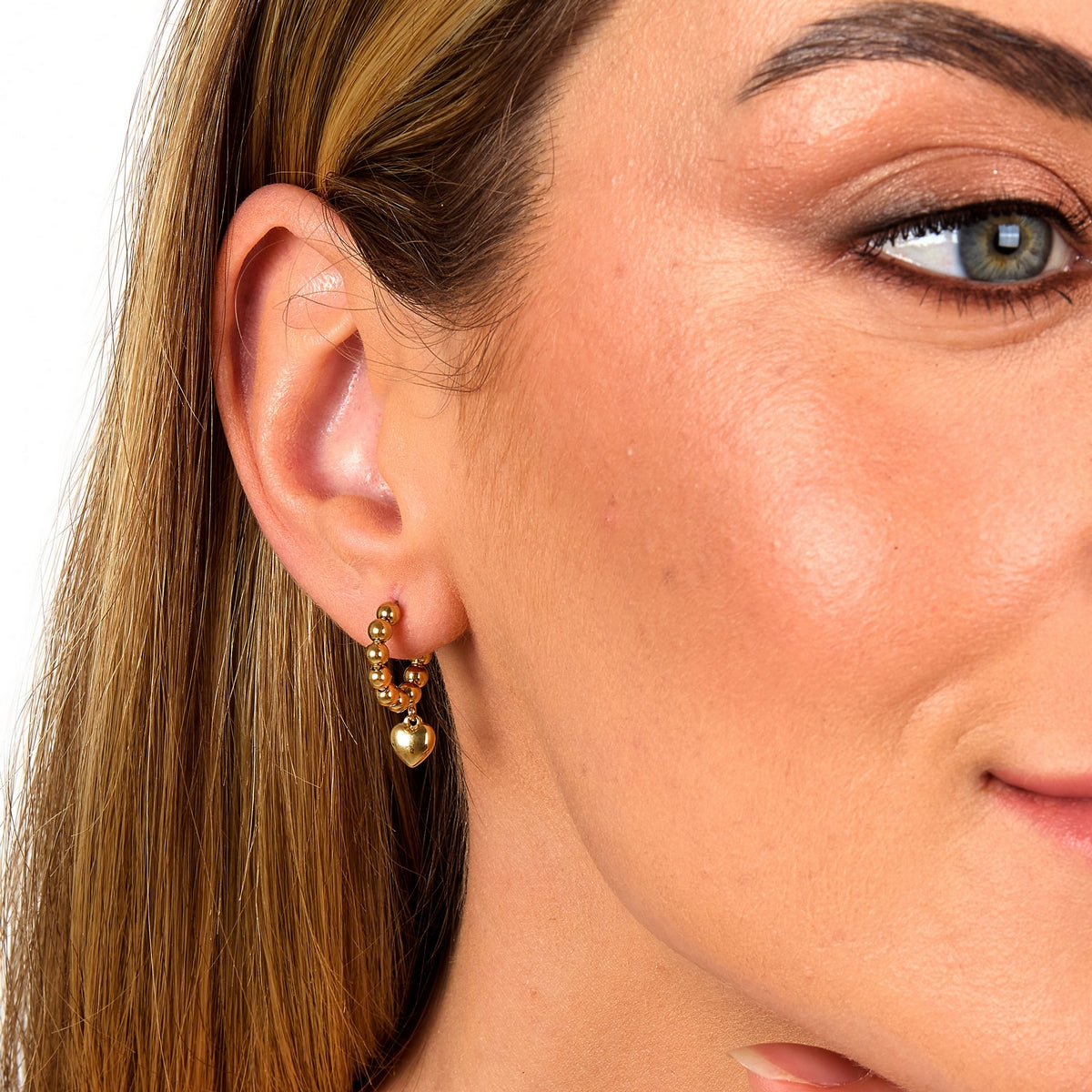 talismani earring steel beads hoop heart yellow gold plated