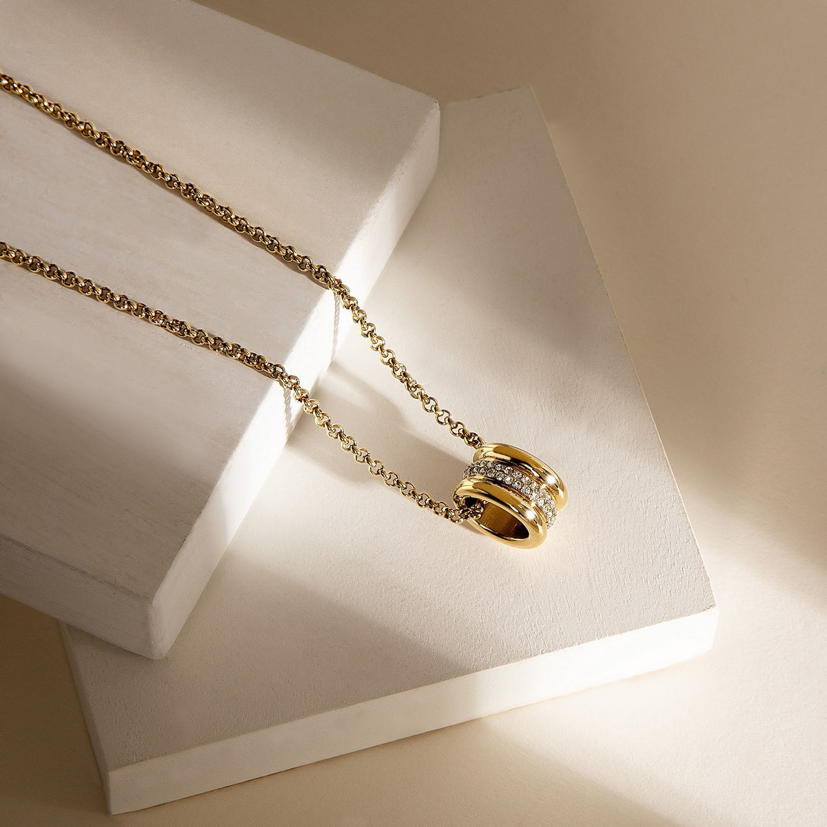 morellato 18k gold plated vintage bold necklace stainless steel gold plated crystal 40+5cm