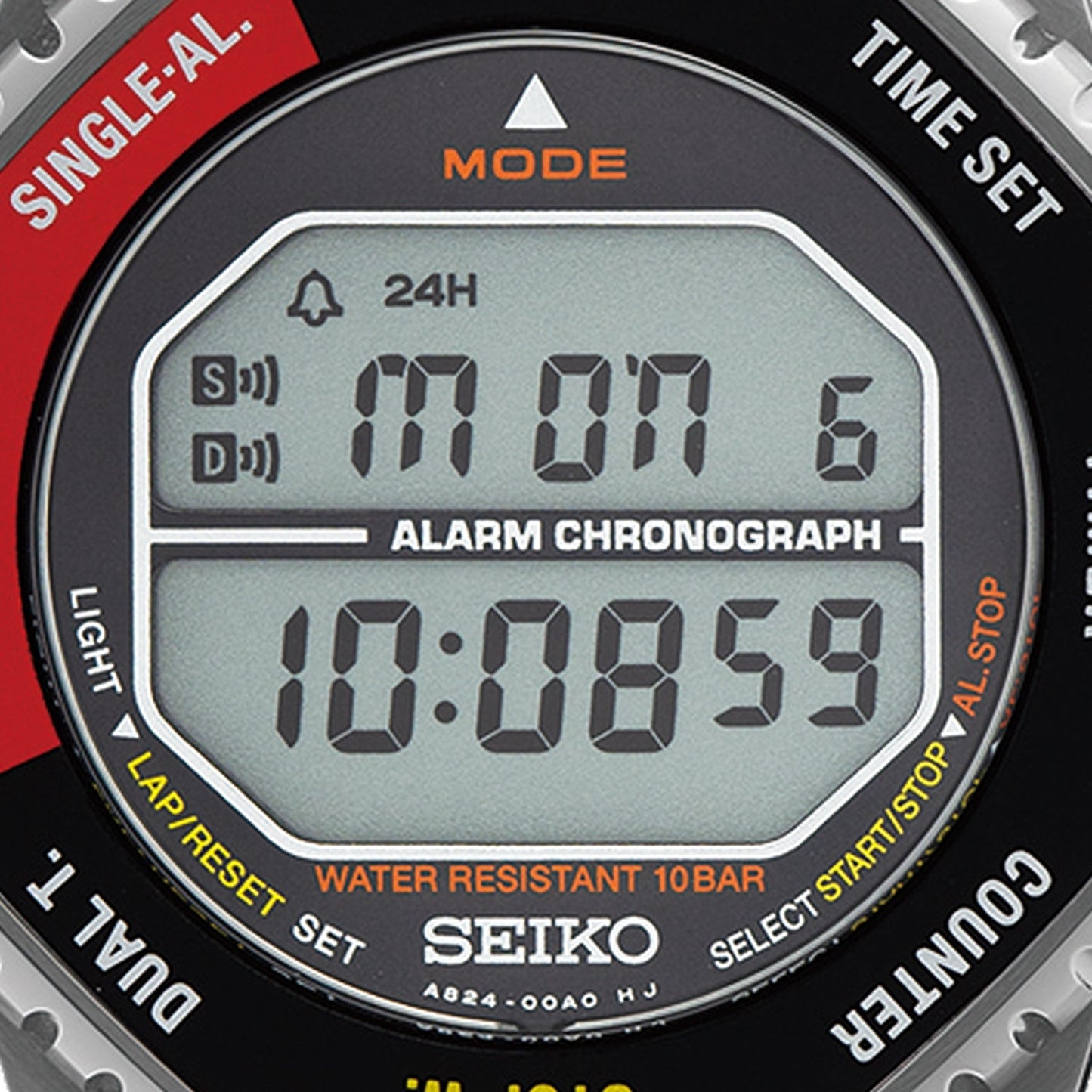 seiko red digital alarm chronograph