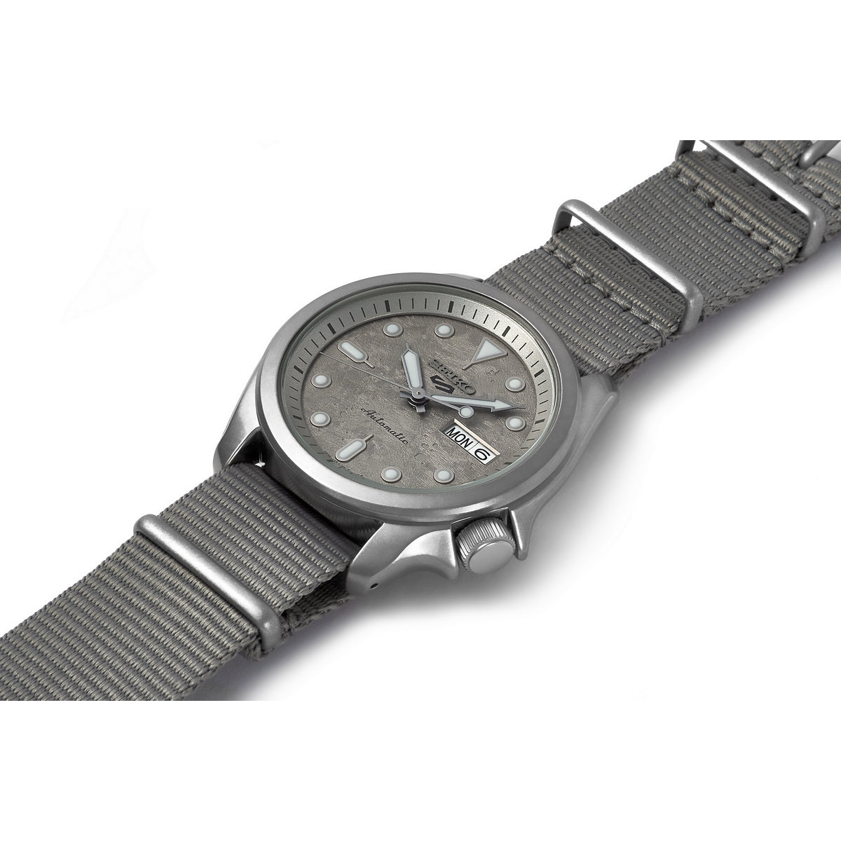 seiko seiko 5 sports concrete  automatic silver dial, 40mm, 10bar, nylon  watch