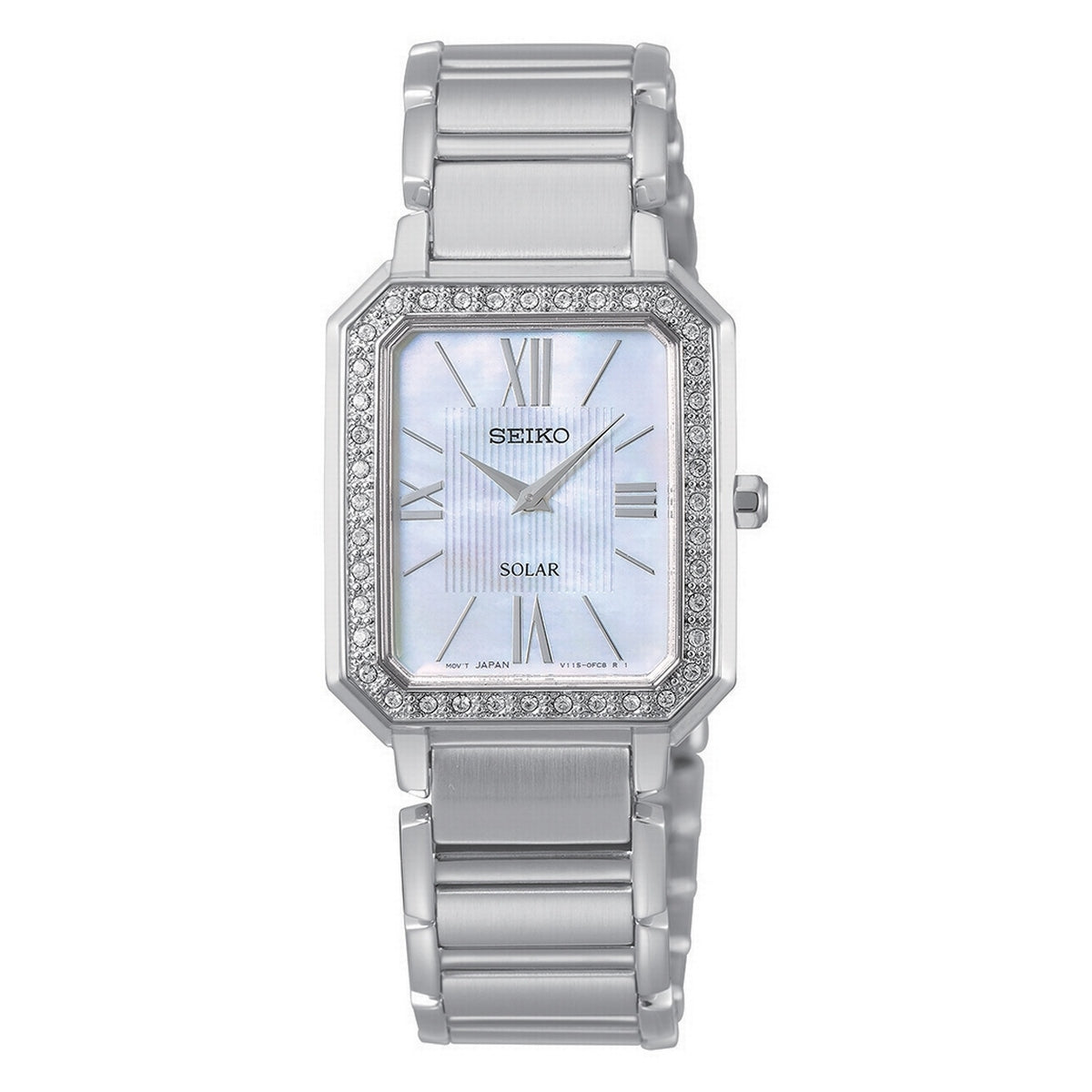 seiko solar ladies stainless steel mop dial bracelet watch