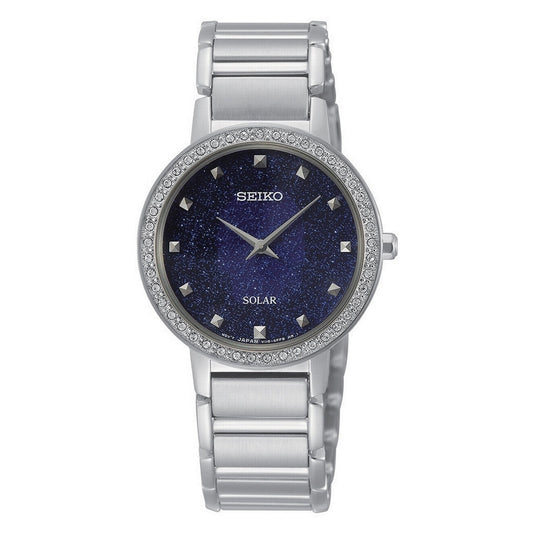 seiko solar ladies stainless steel blue dial bracelet watch