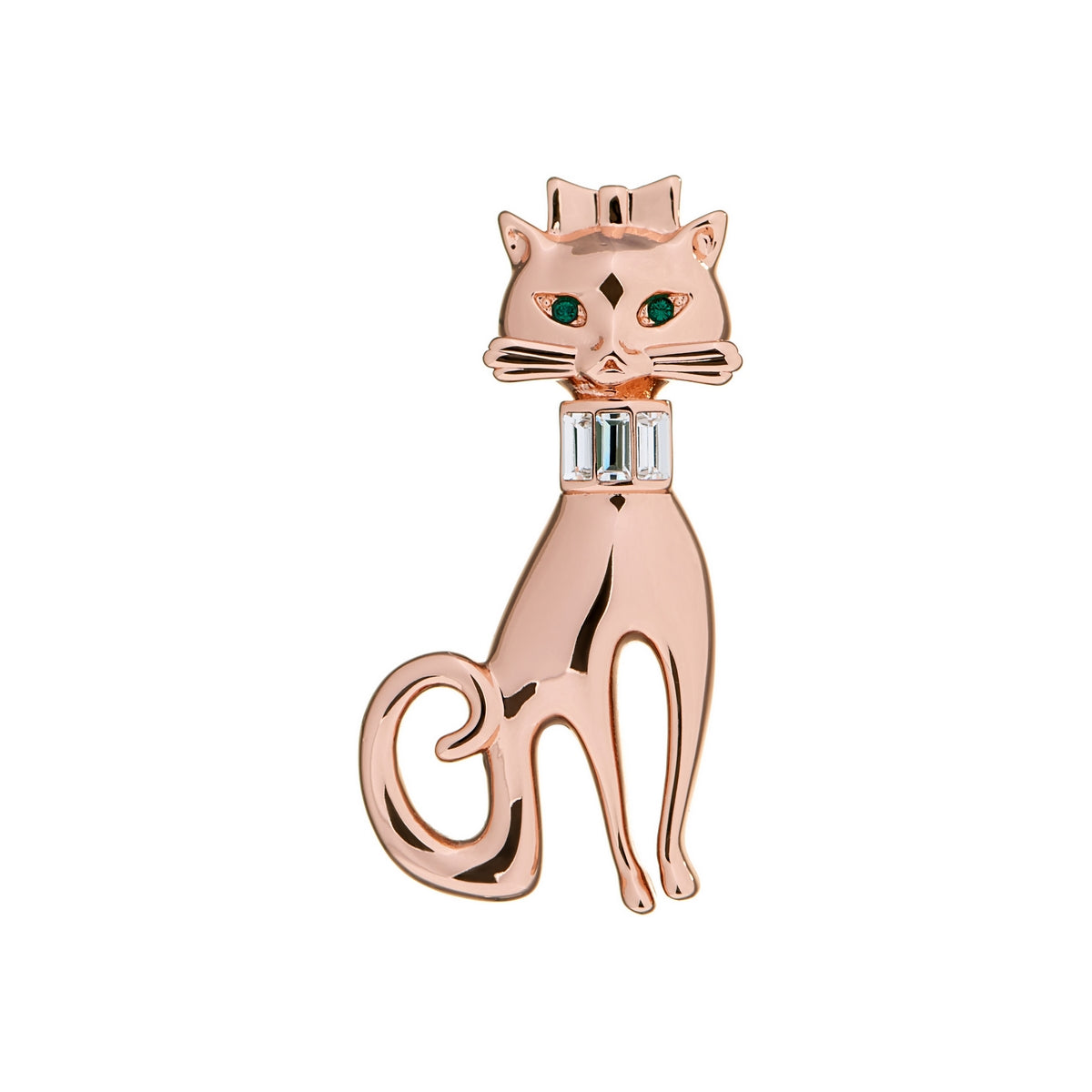 sultan: glamour puss brooch rose gold/crystal/green