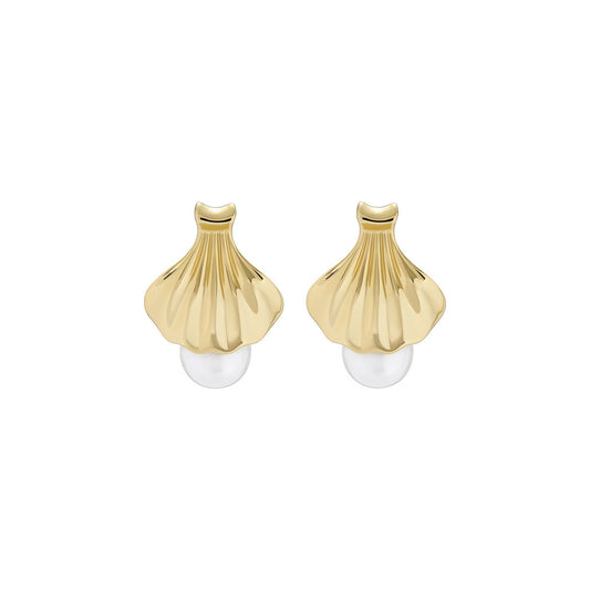ted baker caliien: clam shell gold tone pearl stud earring