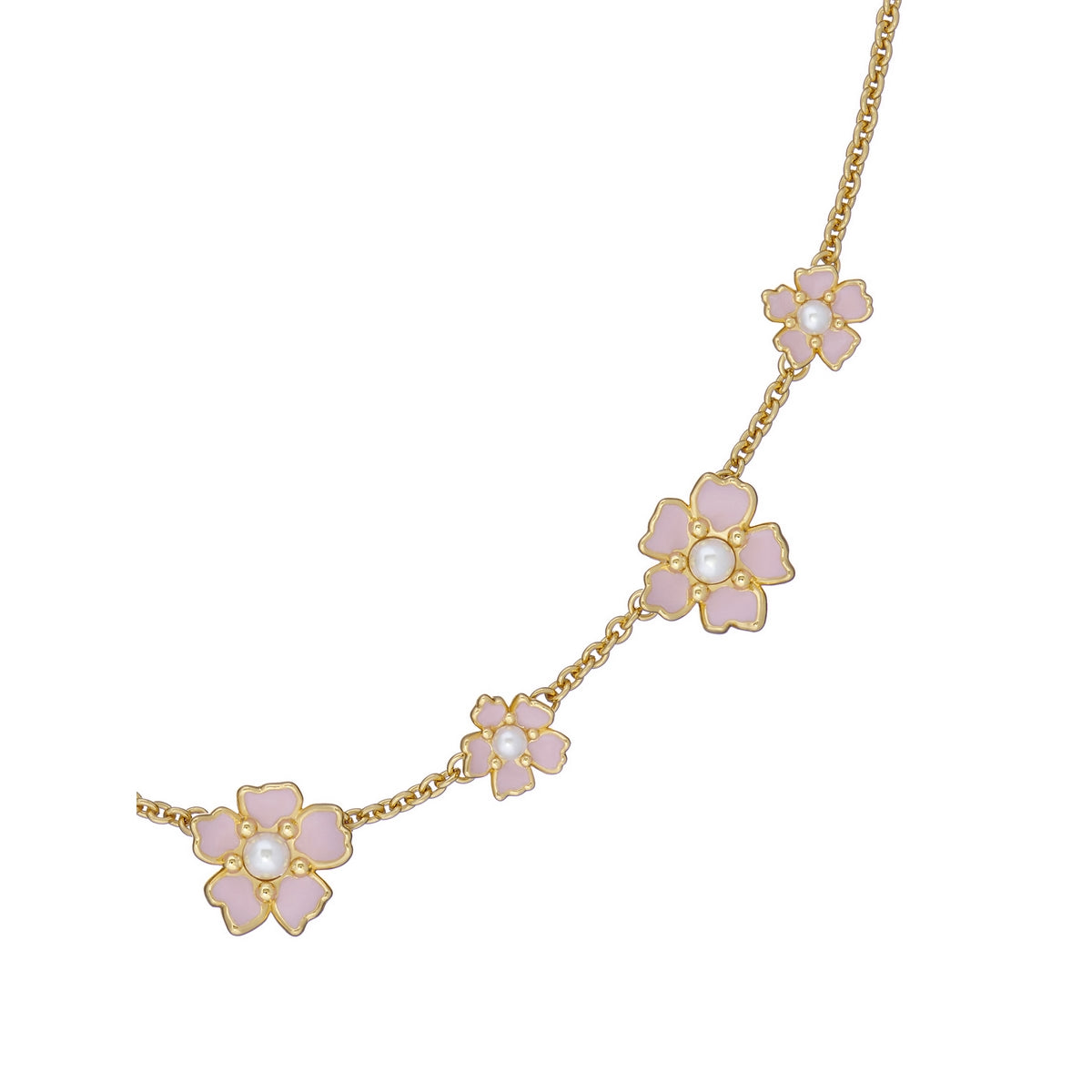 ted baker petia: painted flower necklace gold tone, light pink & pearl