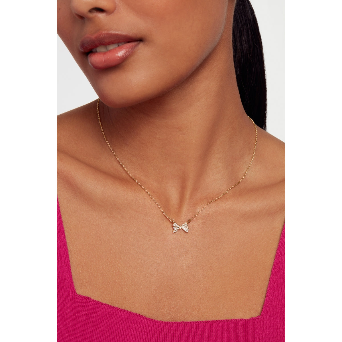 ted baker barsie: crystal bow pendant necklace gold tone, clear crystal