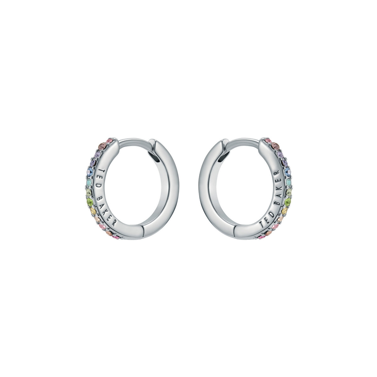 ted baker heplie: crystal hoop earrings (14mm) silver tone, rainbow crystal