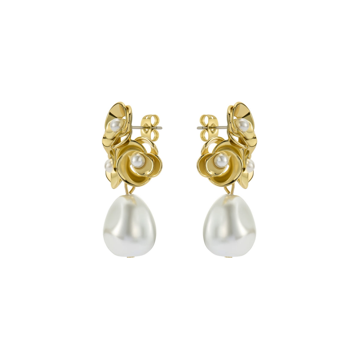 ted baker florelle: pearl flower drop earrings gold tone