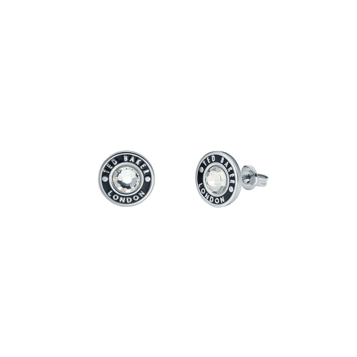 ted baker cherelle: crystal button stud earrings silver tone, black, clear crystal