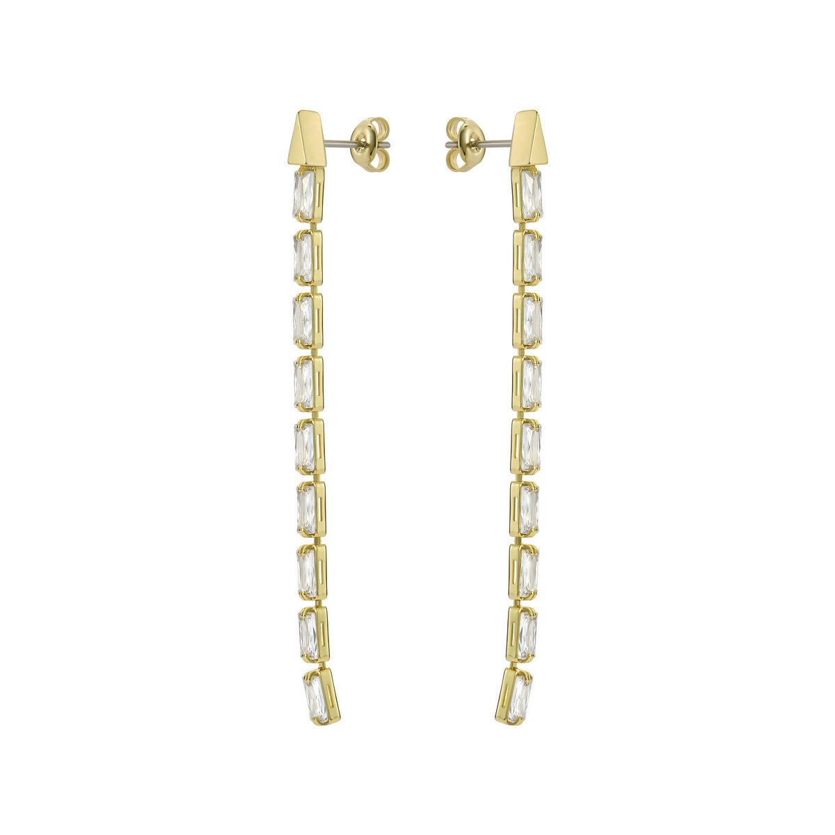 ted baker isalie: crystal baguette slinky drop earrings gold tone, clear crystal