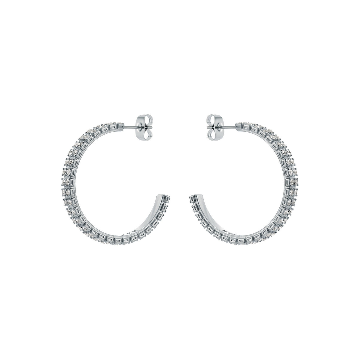 ted baker mellia: medium double crystal hoop earrings silver tone, clear crystal