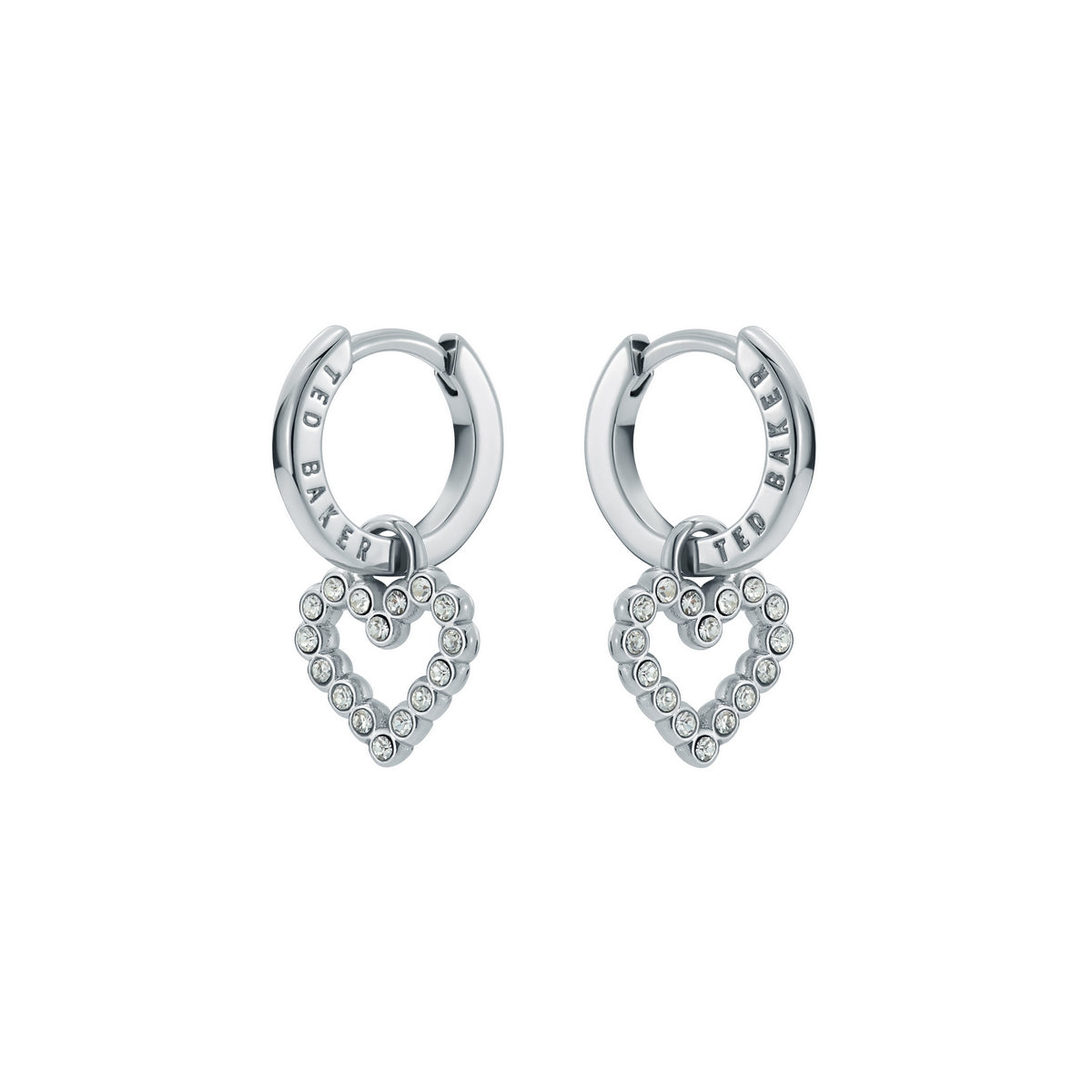 ted baker amora: crystal halo heart huggie earrings silver tone, clear crystal