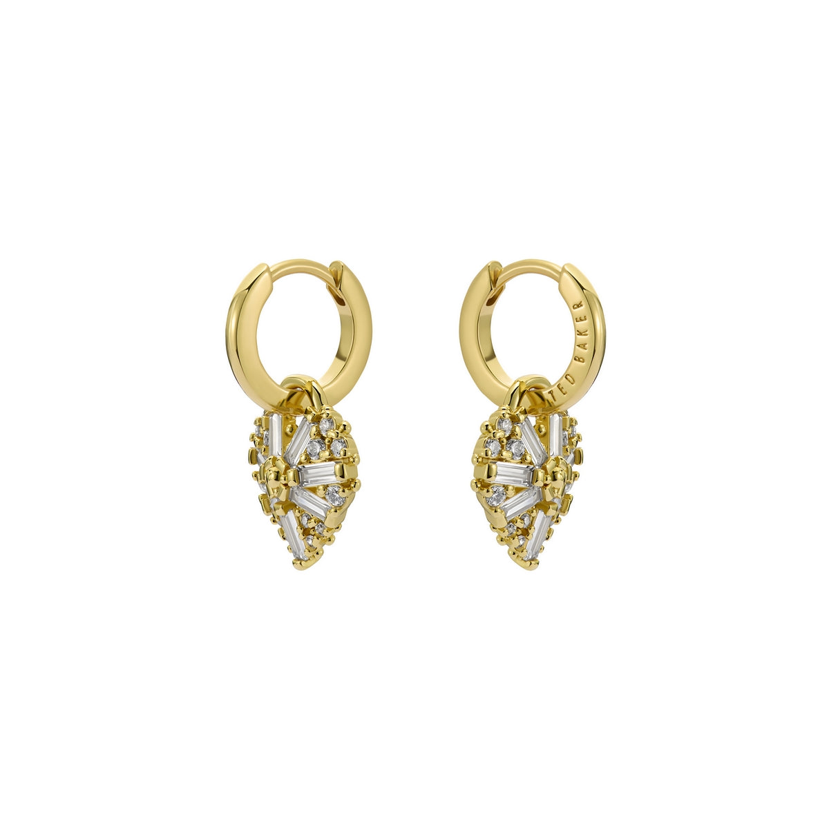 ted baker cherise: crystal cluster heart huggie drop earrings gold tone