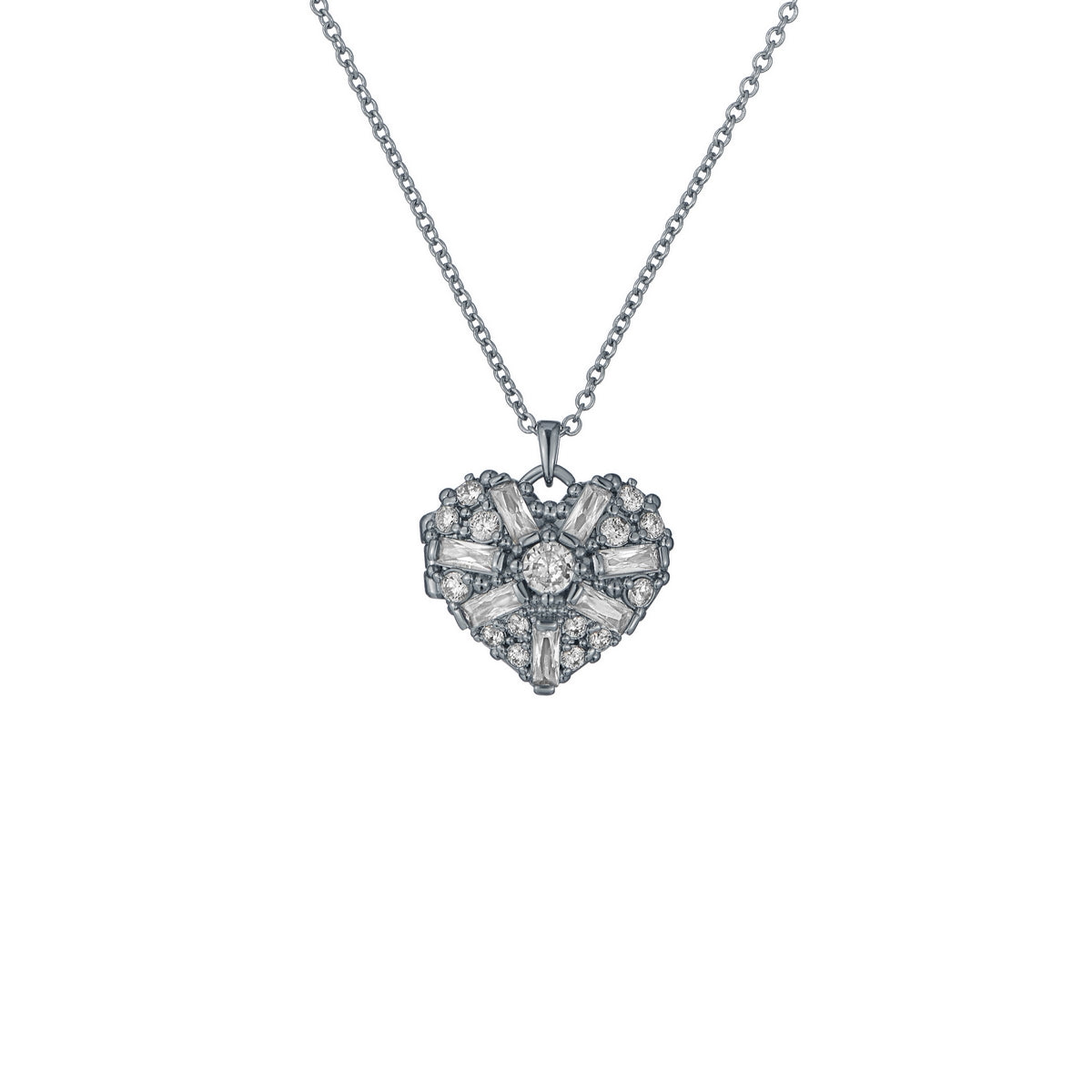 ted baker cherish: crystal cluster heart locket pendant necklace silver tone