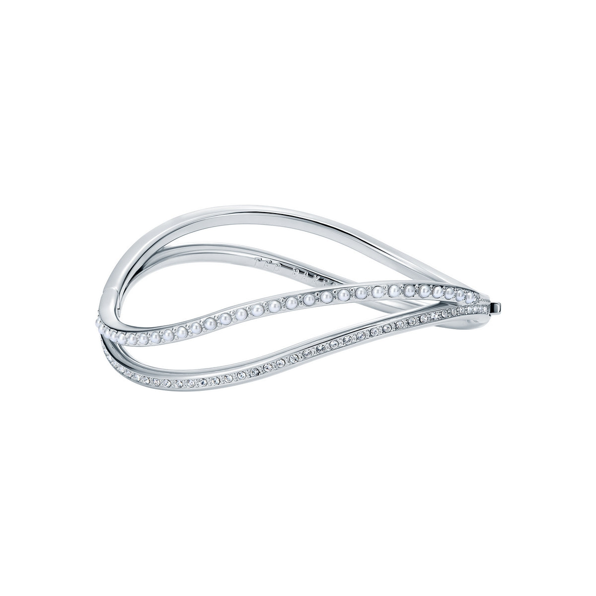ted baker wavie: jewelled wave hinged crystal pearl silver tone bangle bracelet