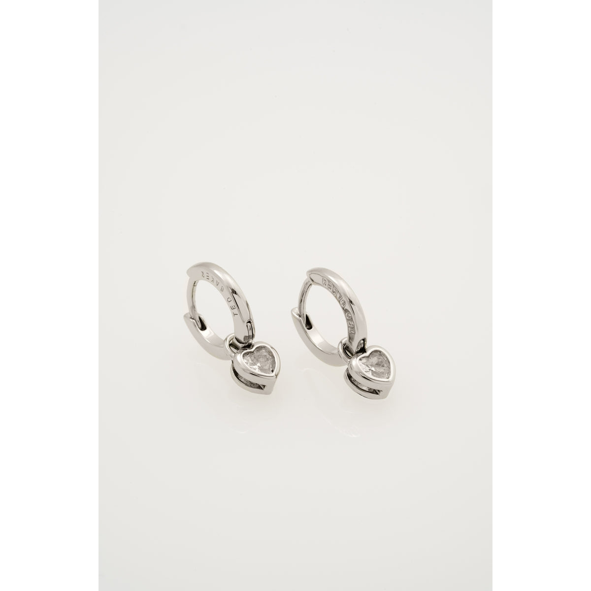 ted baker harper: mini crystal heart huggie earrings  silver tone clear crystal