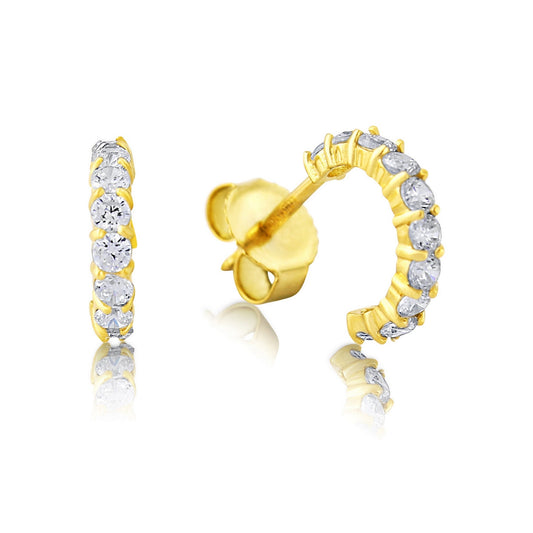 9k yellow gold huggie earring with white cz